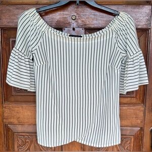 Banana Republic Black & White Striped Off Shoulder Top, Bell Sleeves, Size Small
